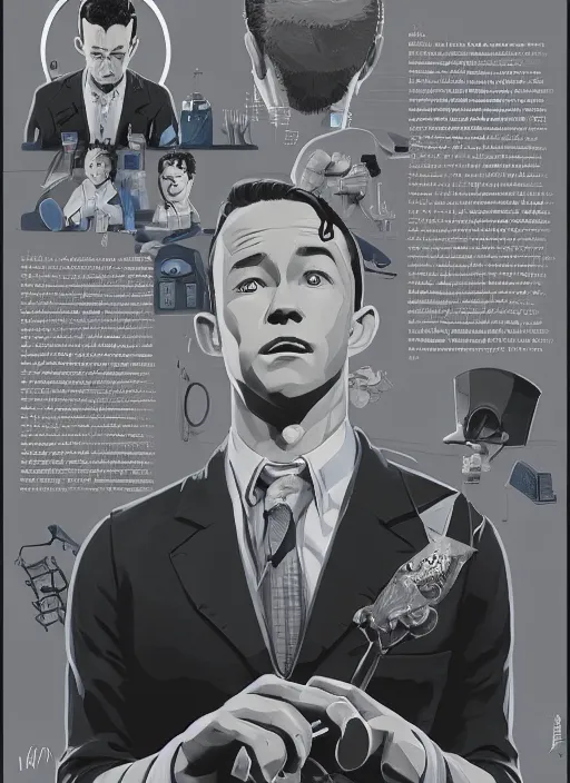 Prompt: artwork by Michael Whelan, Bob Larkin and Tomer Hanuka, of portrait of Joseph Gordon-Levitt wearing a Barbershop outfit, from scene from Twin Peaks, simple illustration, domestic, nostalgic, from scene from Twin Peaks, clean, full of details, by Makoto Shinkai and thomas kinkade, Matte painting, trending on artstation and unreal engine