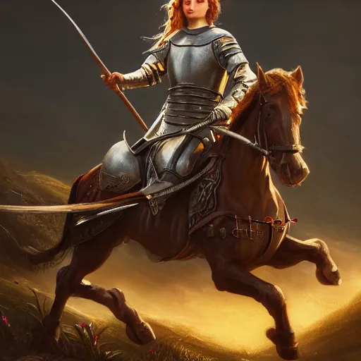 Prompt: beautiful painting of Joan of Arc, high quality, highly detailed, Romanticism painting, medieval, 8k, vivid, coherent, octane render