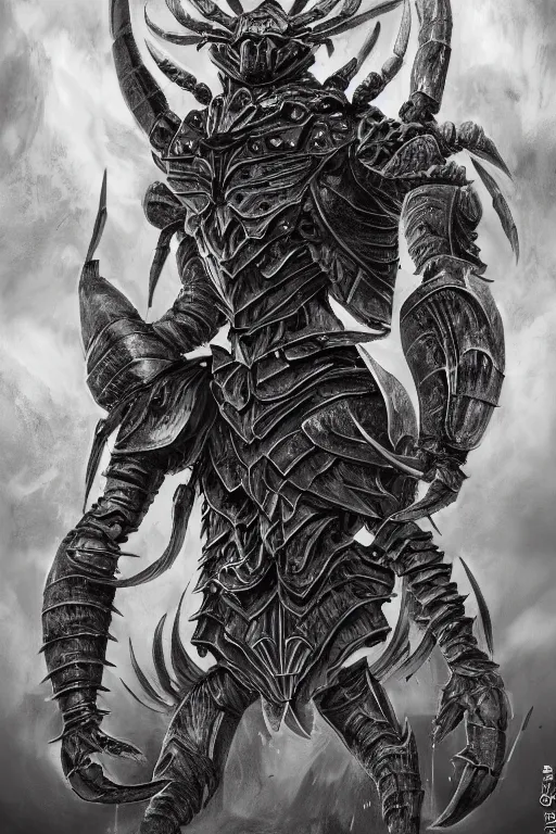 Image similar to armoured warrior humanoid crab monster, symmetrical, highly detailed, digital art, limpet themed armour, sharp focus, trending on art station, ambient lighting, kentaro miura manga art style