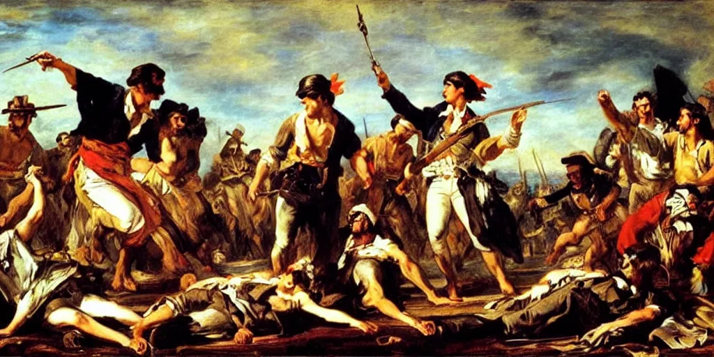 Prompt: eugene delacroix's Liberty Leading The People modern characters