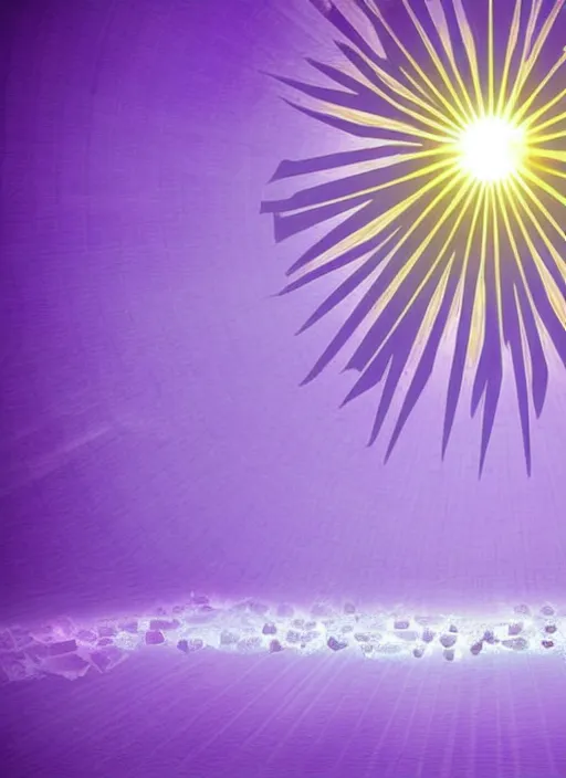 Prompt: rising sun crystals white religious dawn purple gold god rays crystals simple background graphic ultra simplified fai khadra gaika style