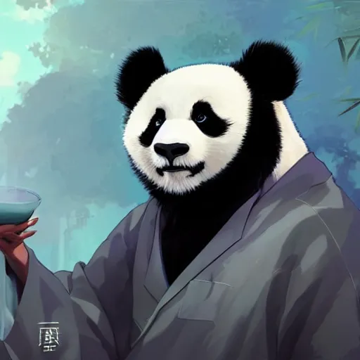 Image similar to a panda wearing a lab coat, illustration concept art anime key visual trending pixiv fanbox by wlop and greg rutkowski and makoto shinkai and studio ghibli and kyoto animation symmetrical facial features