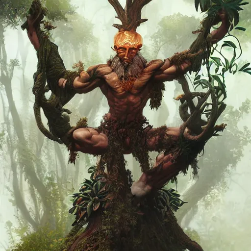 Image similar to treebeard as dhalsim from street fighter, 4 k, ultra realistic, detailed focused art by artgerm and greg rutkowski and alphonse mucha