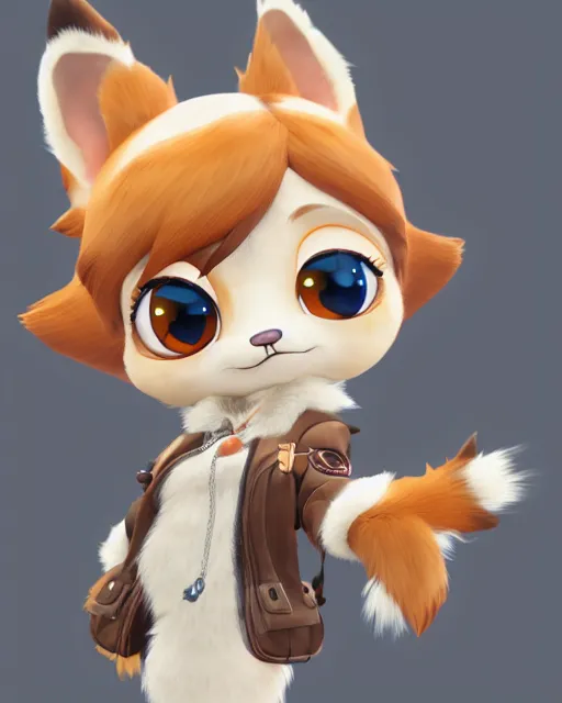 Prompt: female furry mini cute style, highly detailed, rendered, ray - tracing, cgi animated, 3 d demo reel avatar, style of maple story and zootopia, maple story gun girl, fox from league of legends chibi, soft shade, soft lighting