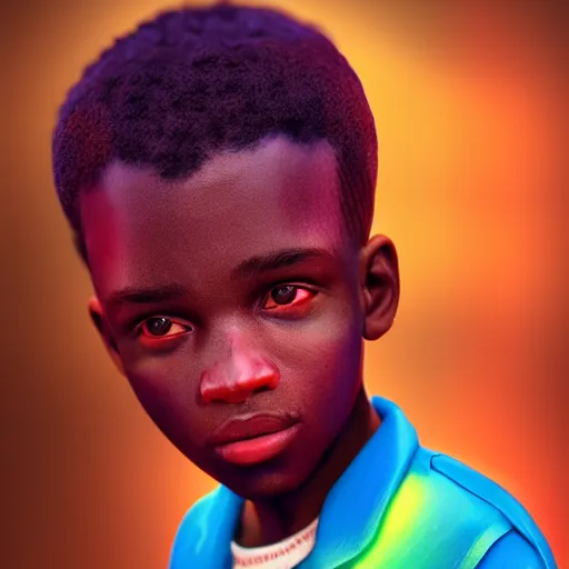 Image similar to portrait of a nigerian boy, james jean style, vfx art, unreal engine render, claymation style, colourful, volumetric light, digital painting, digital illustration, dramatic light,