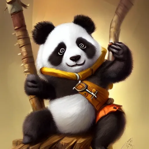 Prompt: A adorable whimsical panda wearing adventurer's clothing, expressive pose, highly detailed, digital painting, artstation, concept art, smooth, sharp focus, studio light, by Justin Gerard,