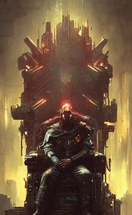 Image similar to « beautiful comic style painting of cyberpunk king on the throne by greg rutkowski, very detailed face »