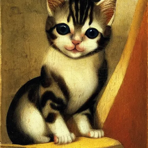 Image similar to original oil painting of a kitten by alessandro allori fra angelico