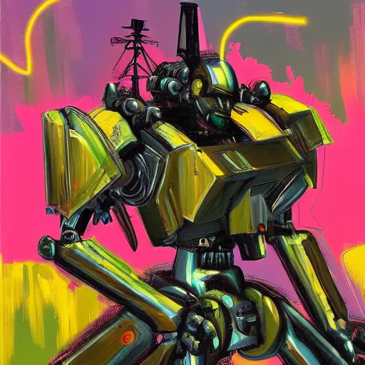 Image similar to realistic combat mecha in the style of jean - michel basquiat, beeple, metal shaded