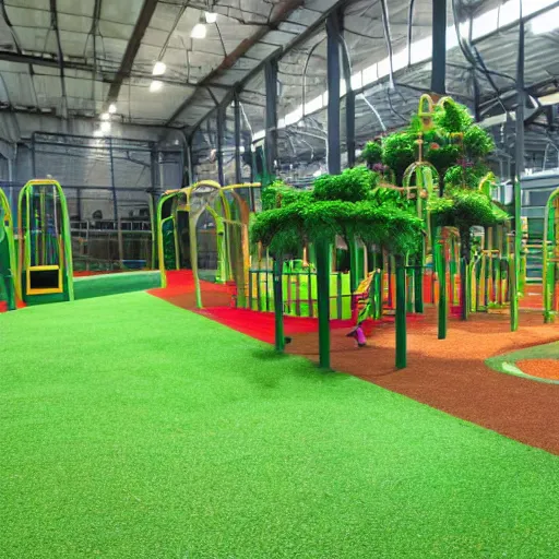 Prompt: an indoor park field playground with grass