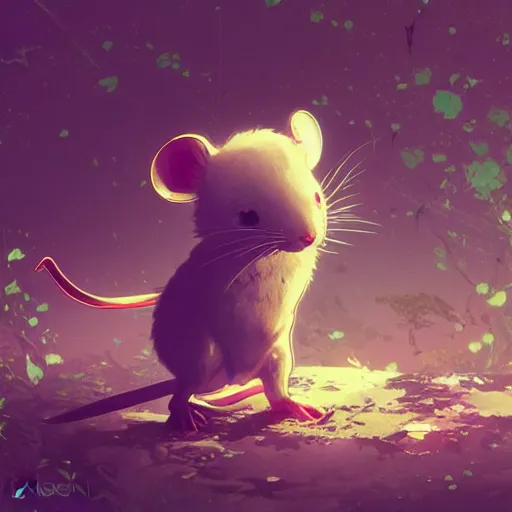 Prompt: cute mouse illustration, art by akihiko yoshida, flat design vector illustrations, sci - fi zoom backgrounds, light nover, photorealistic dramatic anime animal, art by alphonse mucha, ivy, synthwave art, terragen, ismail inceoglu, unreal engine 5