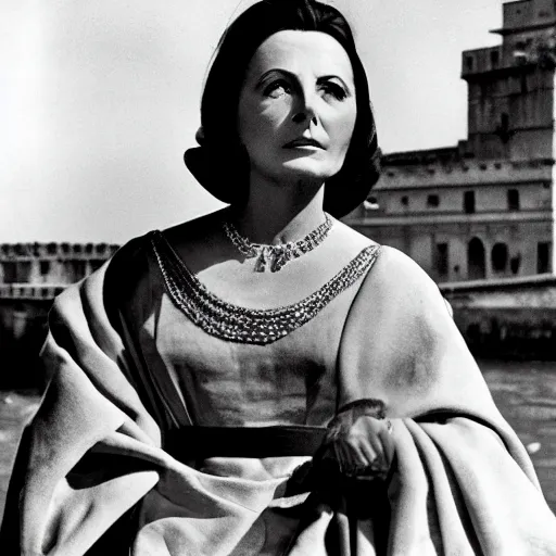 Prompt: Greta Garbo as Tosca near the Castel San Angelo in the 1959 film by George Cukor