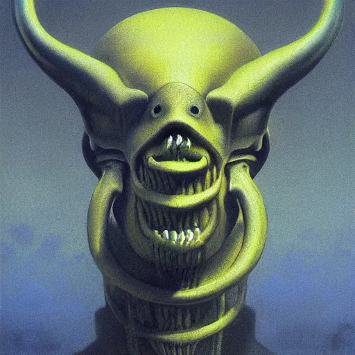 Image similar to Angry Cobalt Ram Portrait, dark fantasy, yellow, artstation, painted by Zdzisław Beksiński and Wayne Barlowe