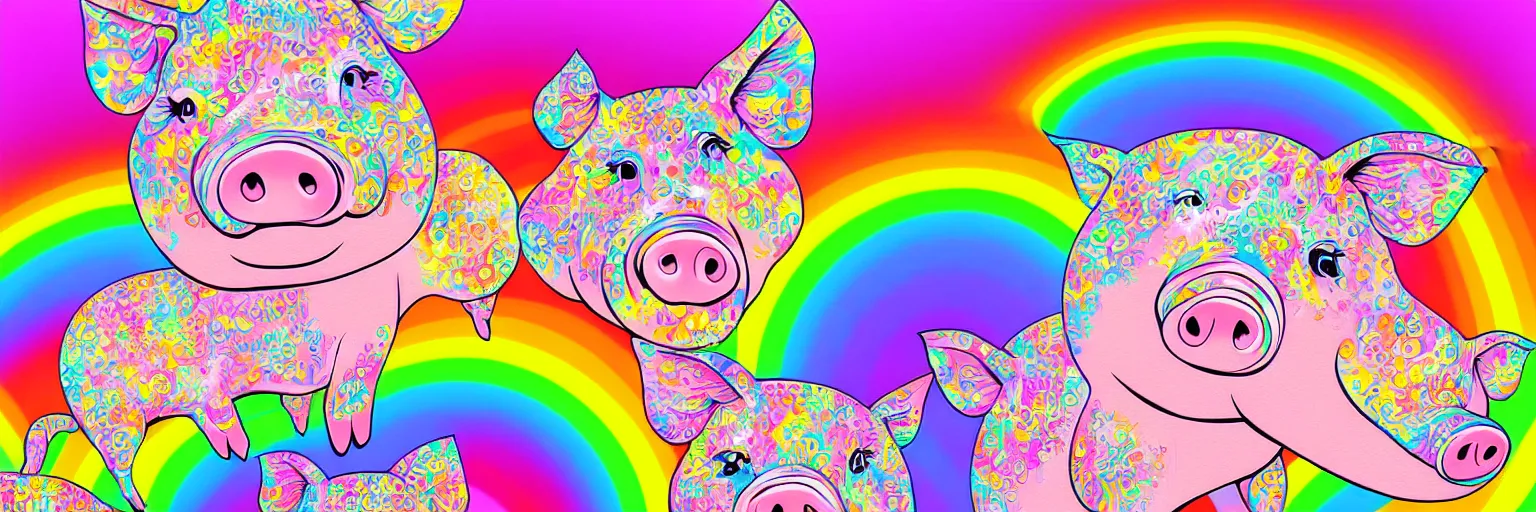 Image similar to pigs and rainbows digital art wallpaper by lisa frank intricate illustration