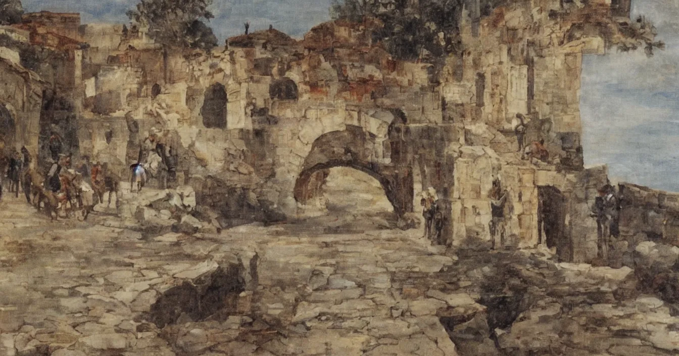 Image similar to All roads lead to Rome, detail, great sense for composition, by best painter,