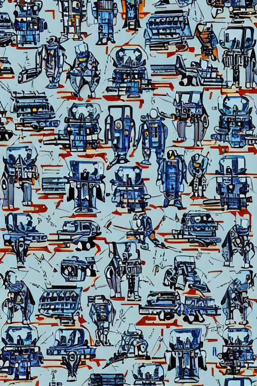 Prompt: “a Robocop Memphis pattern”