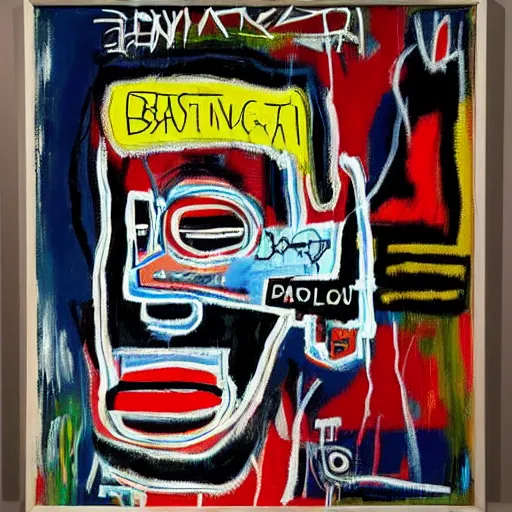 Image similar to basquiat oil painting of cyber balenciaga sneakers,