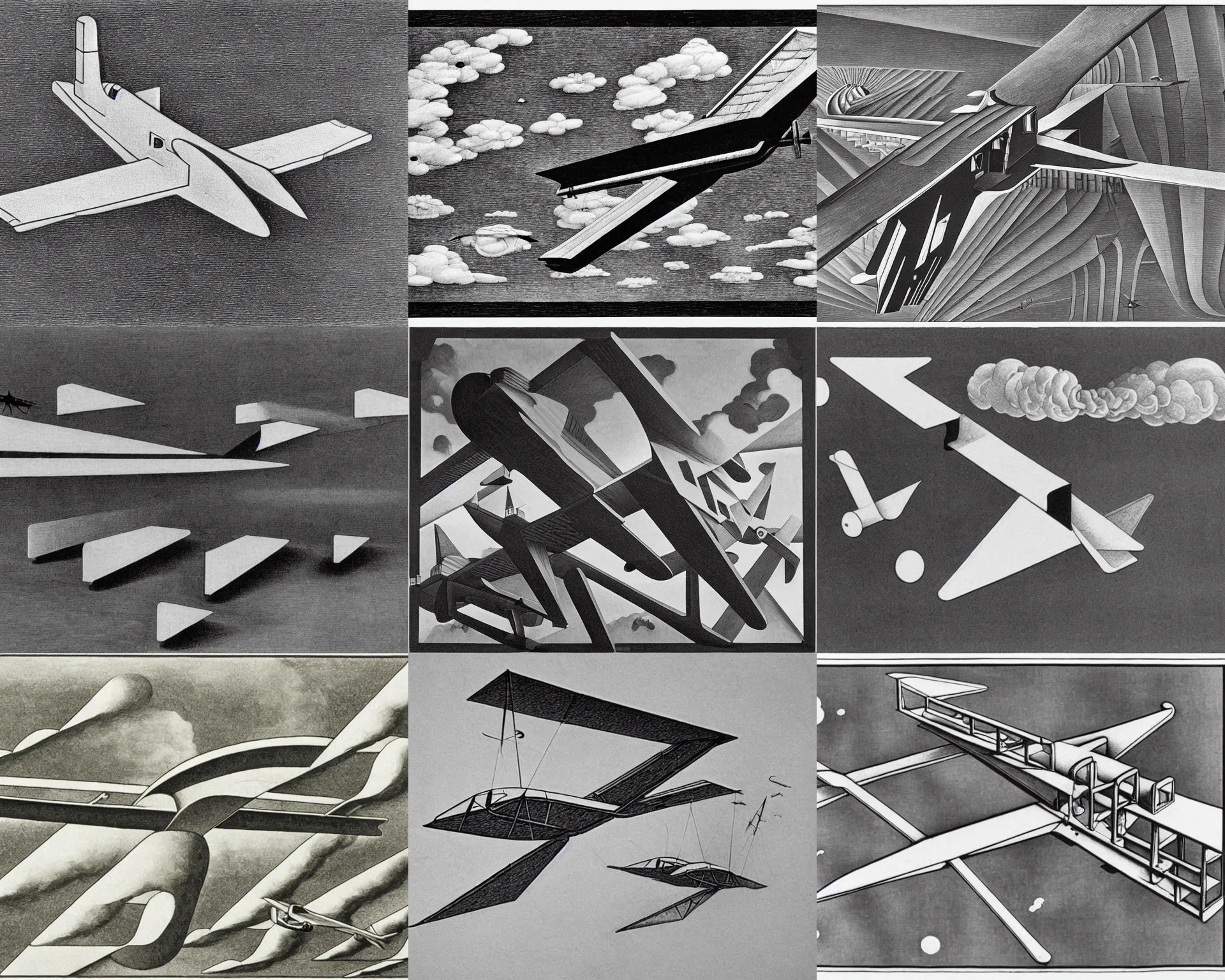 Prompt: impossible airplane by m c escher