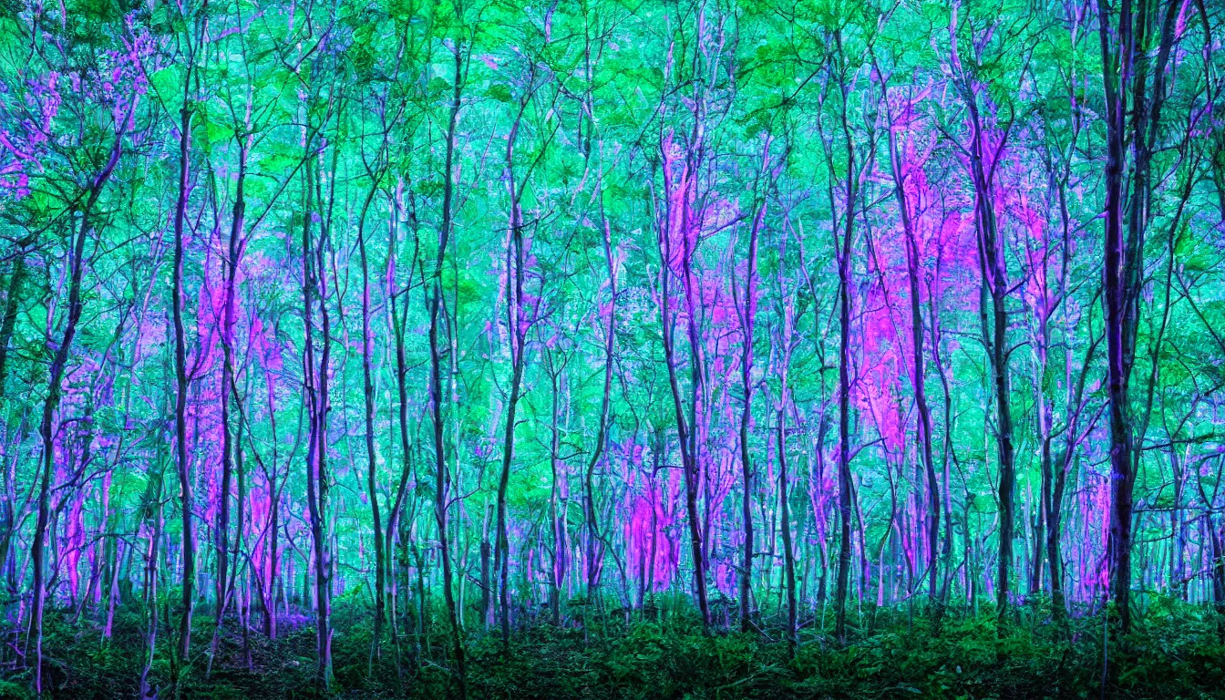 Image similar to vaporwave neon forest