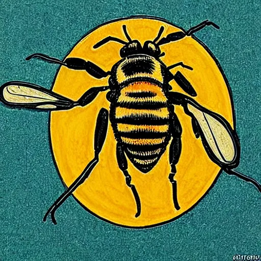 Prompt: a fierce dead bee in the middle of a bloody bullseye, art nouveau