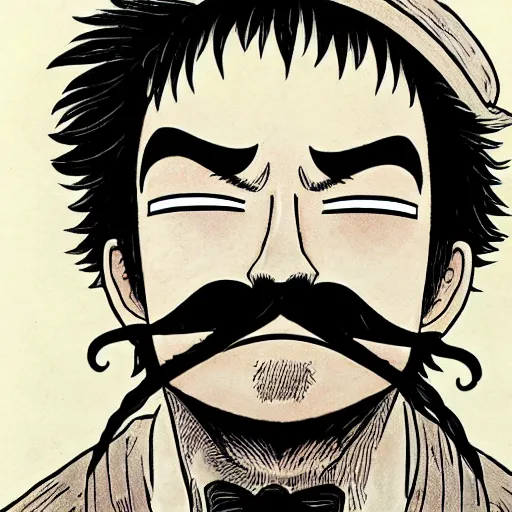 Image similar to [ luffy mustache ] ( by george morikawa )