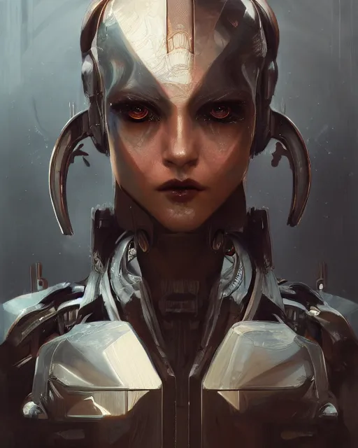 Image similar to a cyborg demon girl, flawless symmetrical pretty face, greg rutkowski, 8 k, shallow depth of field, intricate detail, concept art,