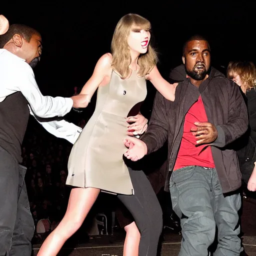 Prompt: taylor swift beating kanye up