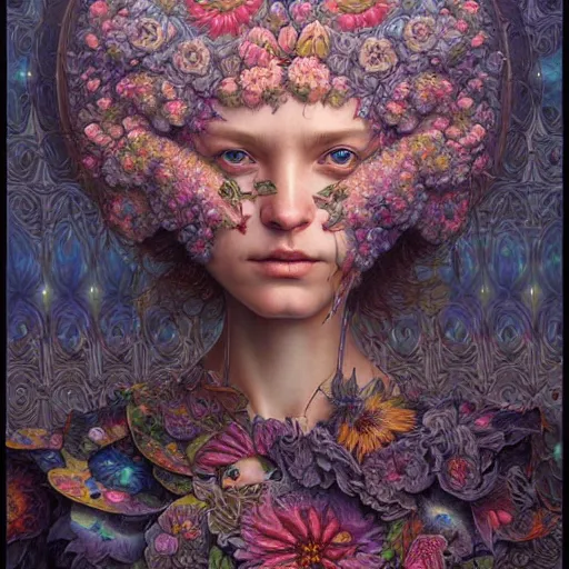 Image similar to hyper detailed masterpiece, floral pattern, jean giraud, digital art painting, matte painting, beautiful, psychedelic, artgerm, donato giancola, tom bagshaw