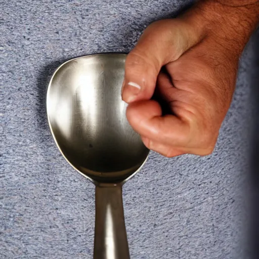 Image similar to a man with a comically large spoon