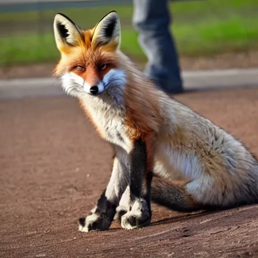 Image similar to a fox showing underneath his paws, pawpads,