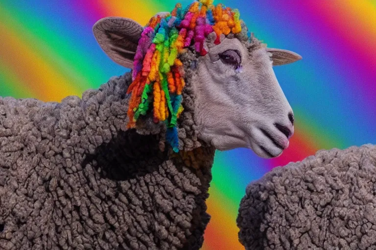 Image similar to a photo of a rainbow sheep