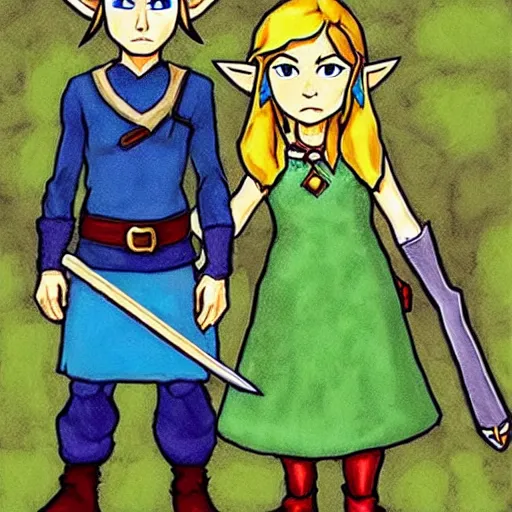 Prompt: the legend of Zelda in the style of American gothic
