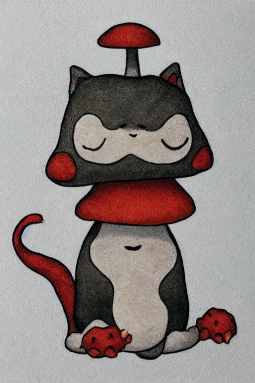 Prompt: mushroom cat creature, pokemon style, pokemon card