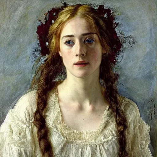 Image similar to a true-to-life portrait of Saoirse Ronan painted by John Everett Millais, real life accurate, Saoirse Ronan actress,