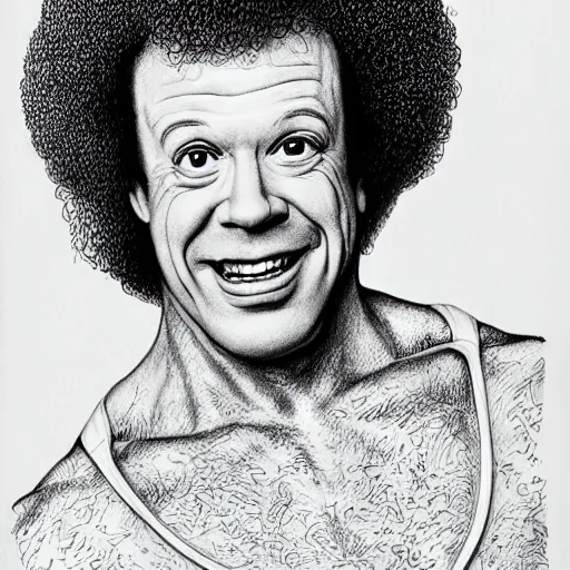 Prompt: a realistic portrait drawing of Richard simmons drawn by Robert Crumb