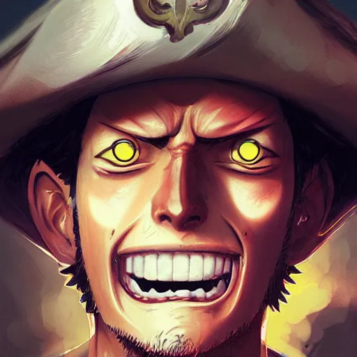 Prompt: closeup portrait of strawhat luffy, dramatic lighting, pirate background, artstation, high detail, by greg rutkowski