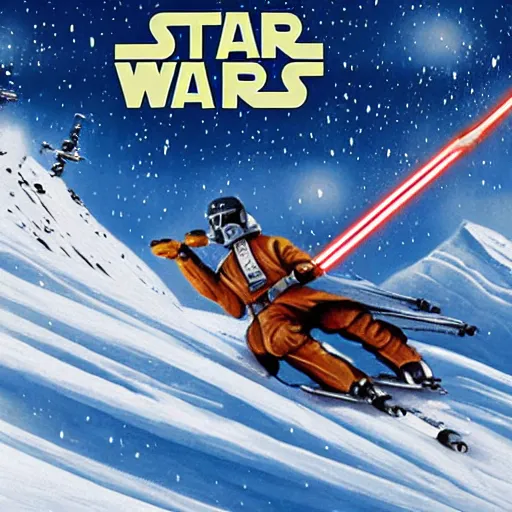 Prompt: star wars xwing pilot skiing down a mountain