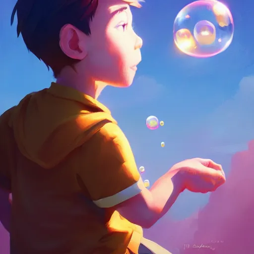 Image similar to boy with bubbles, behance hd by jesper ejsing, by rhads, makoto shinkai and lois van baarle, ilya kuvshinov, rossdraws global illumination