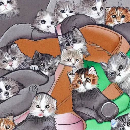 Image similar to traffic jam of kittens, digital art