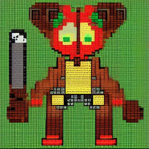 Image similar to woodland fox, resistance, antropomorphic, guerilla soldier, green flag, pixel art