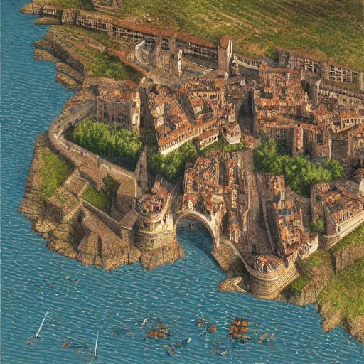 Image similar to Digital art of a large medieval coastal capital, bird's eye view Marc Simonetti Peter Zumthor