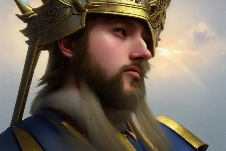 Image similar to Portrait of Astolfo the paladin of charlemagne inspired by magical girl, close up, wearing crown of bright feathers, painting by studio ghibli, Ivan Aivazovsky and Greg Rutkowski, artstation, fantasy, intricate, beautiful, cinematic, octane render, arnold render, 8k, hyper realism, detailed, sharp focus, 4k uhd, masterpiece, award winning