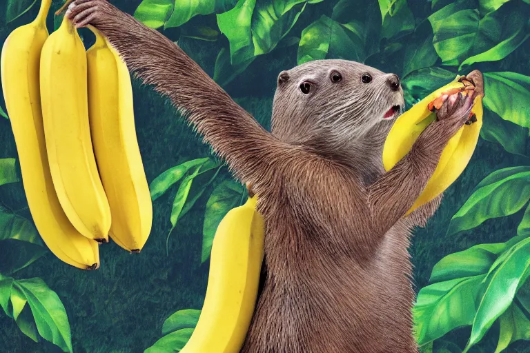 Image similar to a beaver stealing bananas from an orphanage, 4 k, extremely detailed, high quality, award - winning,