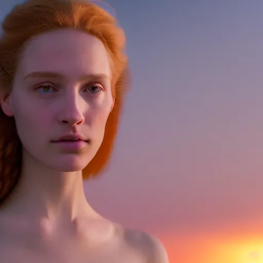 Image similar to photographic portrait of a stunningly beautiful english renaissance female in soft dreamy light at sunset, beside the sea, soft focus, contemporary fashion shoot, in a denis villeneuve movie, by edward robert hughes, annie leibovitz and steve mccurry, david lazar, jimmy nelsson, extremely detailed, breathtaking, hyperrealistic, perfect face, octane render