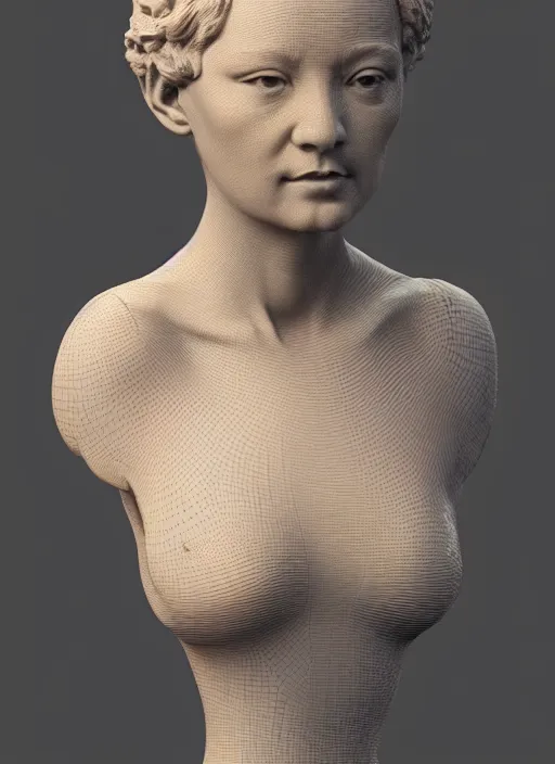 Prompt: 3D resin miniature sculpture by Jean-Baptiste Carpeaux and Luo Li Rong, woman, prefect symmetrical face, academic art, standing, full body, realistic, 8K, Introduction factory photo, Product Introduction Photo, Hyperrealism. Subsurface scattering, raytracing, Octane Render, Zbrush, simple background