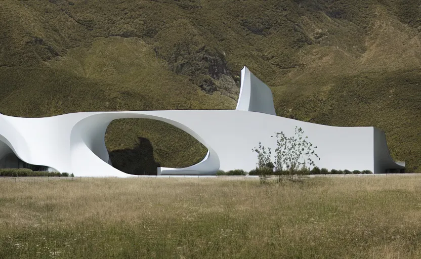 Image similar to exterior painting of a white architecture by zaha hadid and peter zumthor