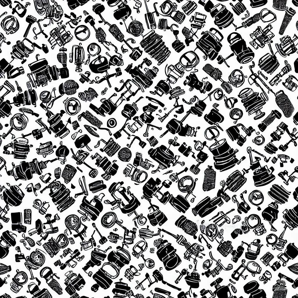 Image similar to seamless pattern showing microscopes. black and white, drawing, white background, seamless, ornament.