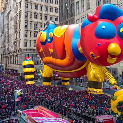 Image similar to photo of giant loss frank parade float in the macys thanksgiving parade, detailed 4 k photo