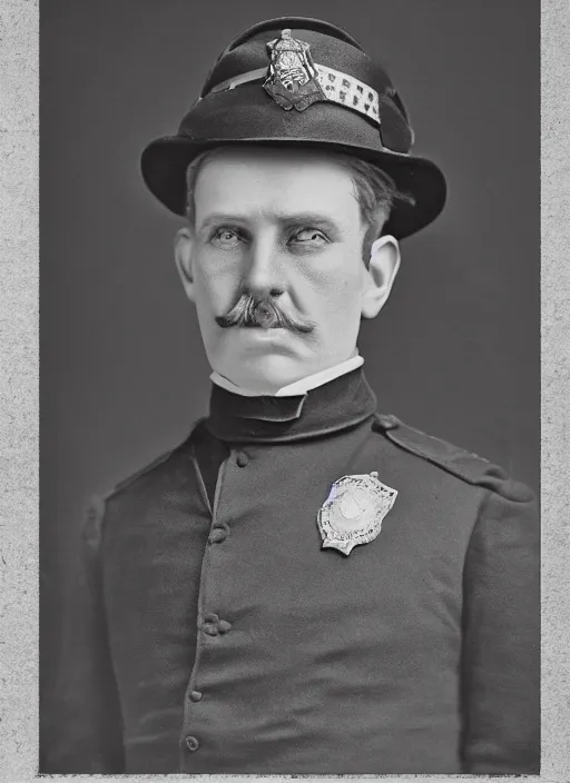Prompt: portrait of a victorian police officer, highly detailed, cinematic lighting, close up, volumetric, realistic, photograph by elliott & fry