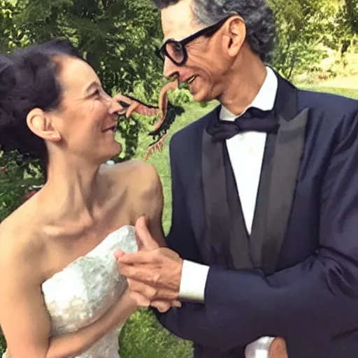 Image similar to Jeff Goldblum marries a velociraptor